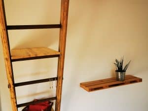 Shelf with cherry pit pillow